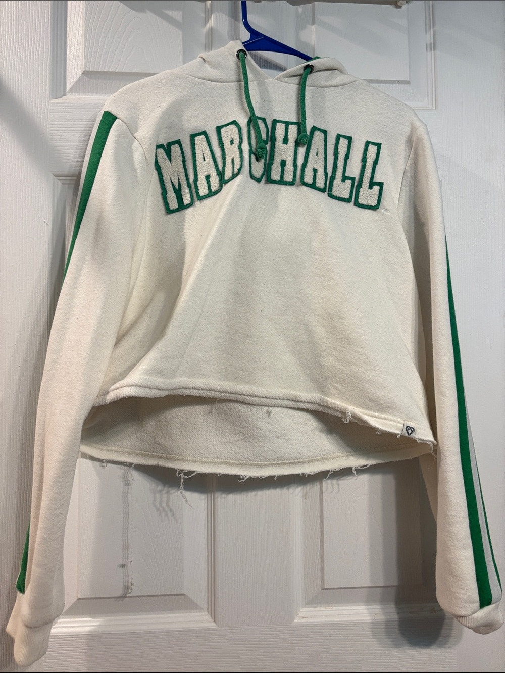 Colosseum White Cropped Hoodie Sweater with Green Trim